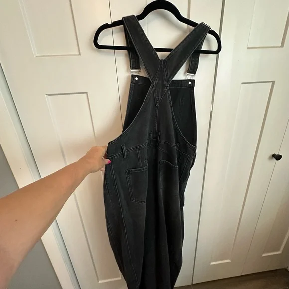 Washed Black Denim Overalls with Front Bib Pocket - Picture 5 of 7